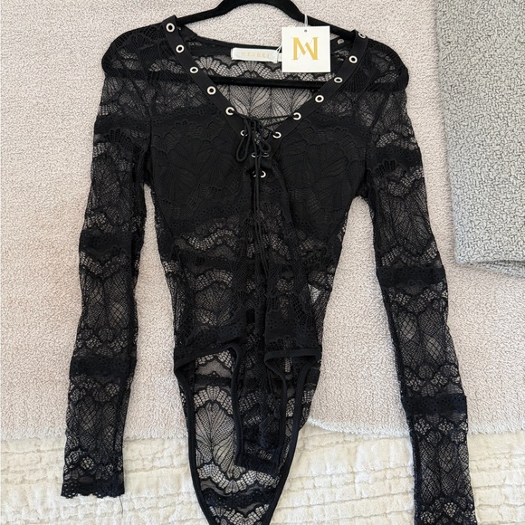 Meshki Black Lace Long Sleeve Bodysuit - Picture 6 of 6